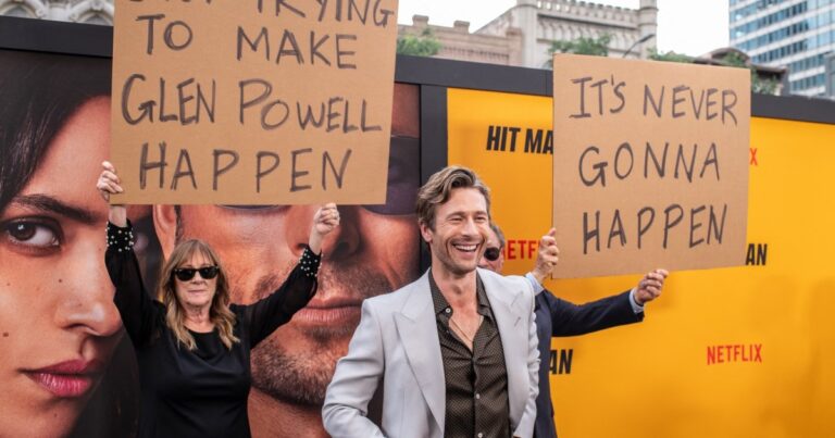 Glen Powells Parents Playfully Troll Him at ‘Hit Man Premiere
