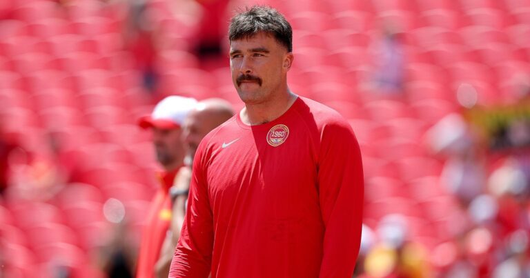 Travis Kelce Debuts Handlebar Mustache at Chiefs Preseason Game 01 2024