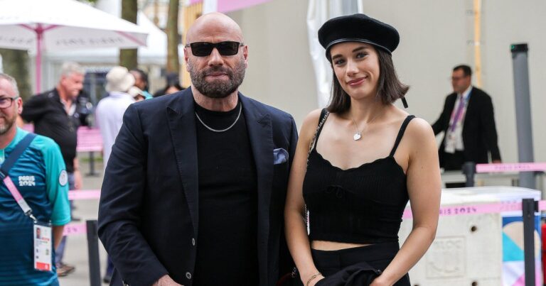 john travolta and daughter ella cheer on olympic gymnasts at vault finals 01 2024