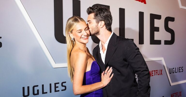 FEATURE Chase Stokes Sweetly Kisses Girlfriend Kelsea Ballerini Cheek at Uglies Premiere