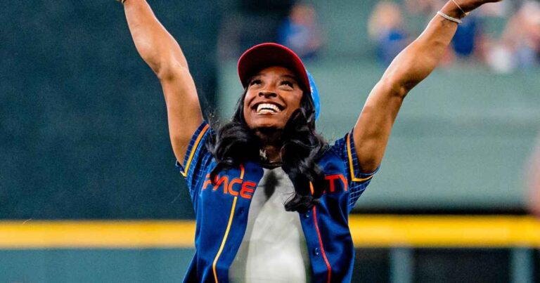 Simone Biles Delivers Epic Salute After Throwing Out Pitch at Houston Astros Game 3