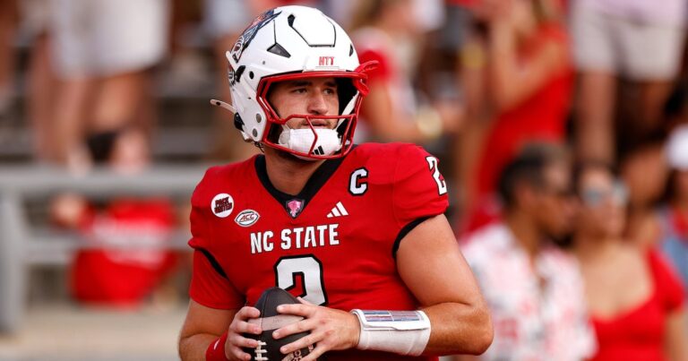 NC State QB Grayson McCall Sustains Hit to the Head Helmet Knocked Off 01 2024