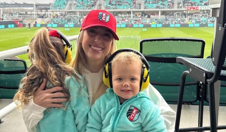 2 Pregnant Brittany Mahomes Snuggles Kids Sterling and Bronze at KC Current Soccer Game