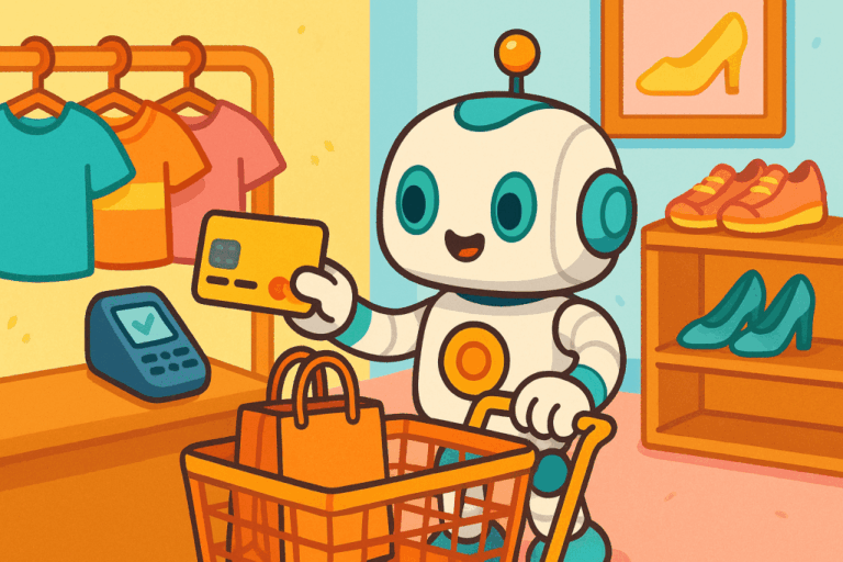 cute robot paying with a card dalle